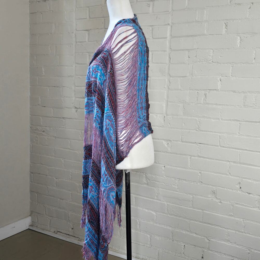 Boho Turqoise & Red Paisley & Striped Pashmina Scarf w/ Fringe┃Western Festival